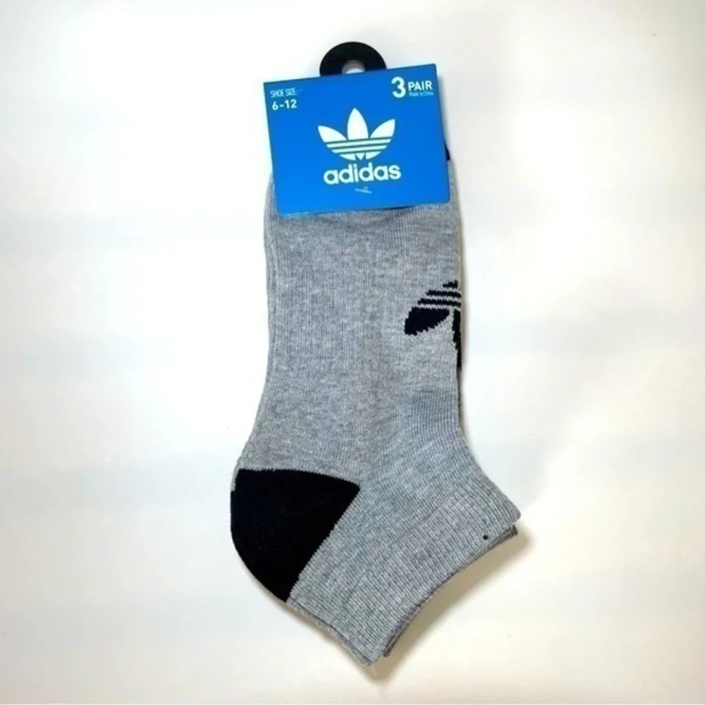 Adidas men’s low cut socks 3 pack size 6-12 black gray